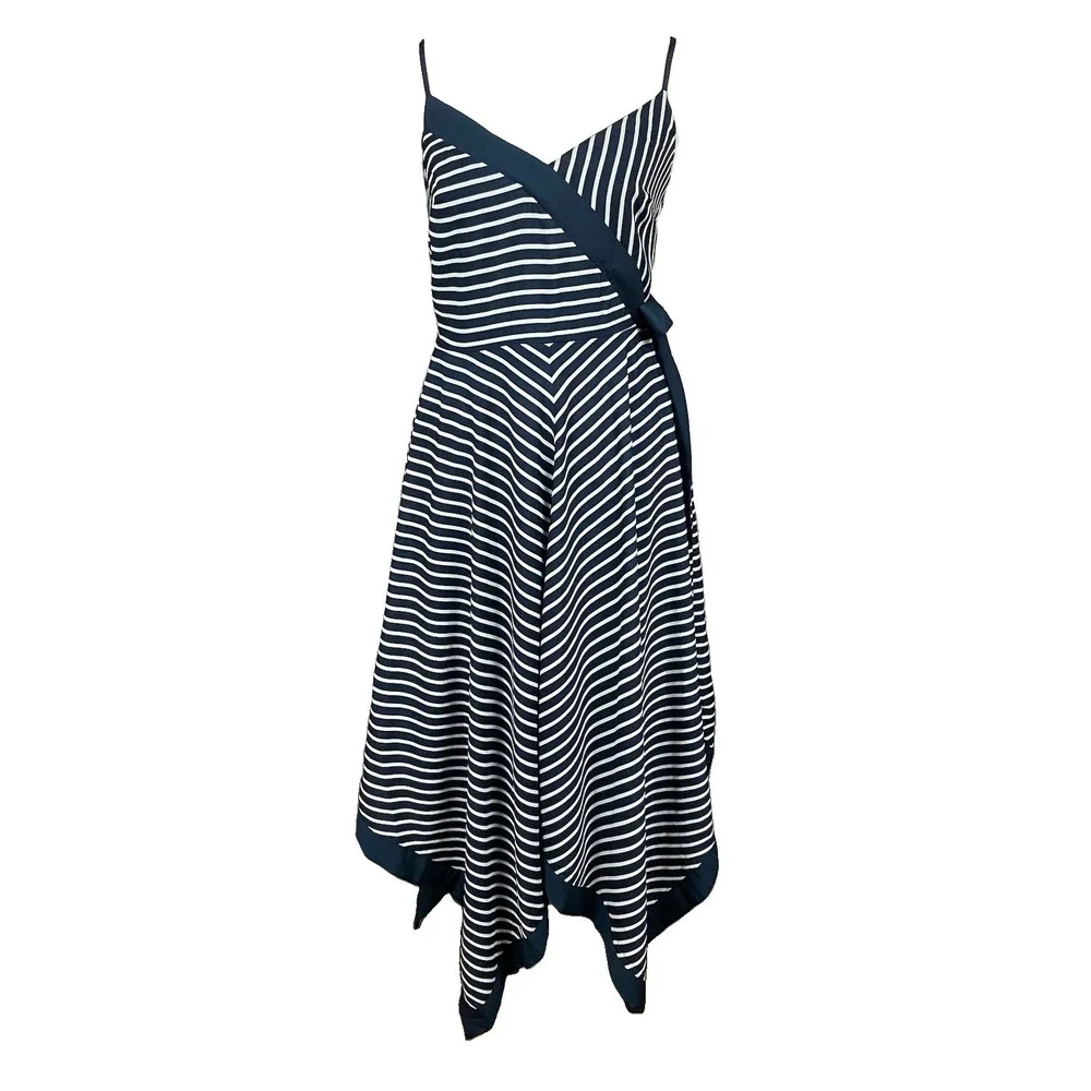 Banana Republic Blue White Stripe Strappy Asymmetrical Handkerchief Hem Dress 0